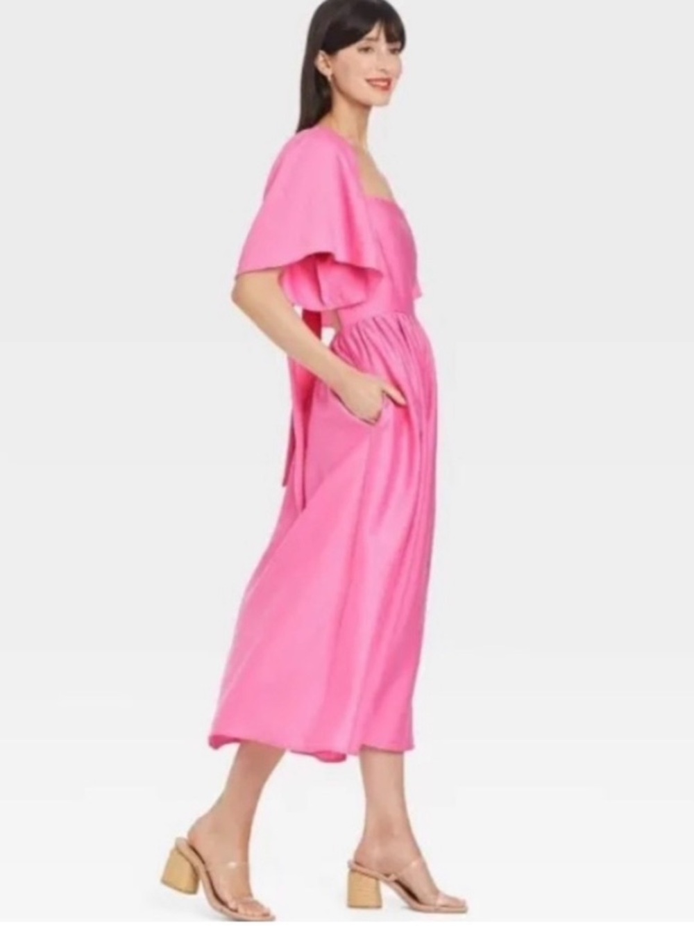 A New Day Flutter Sleeve Tie Back Midi Dress - Picture 3 of 9